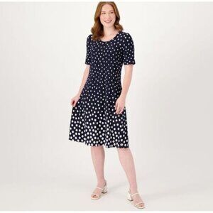 Susan Graver Printed Petite Liquid Knit Fit and Flare Dress - Black - Petite S
